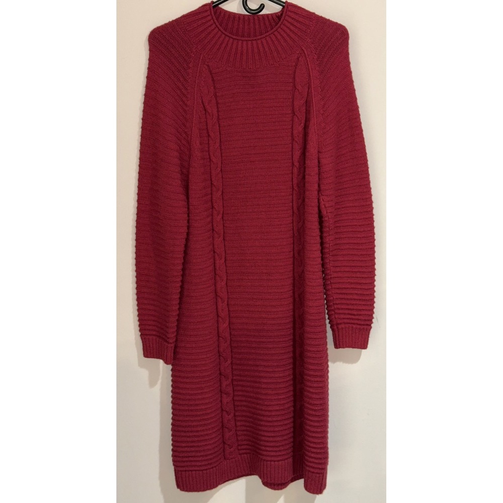 Banana Republic Sweater Dress Women's Burgundy Cable Knit Long Sleeve Midi Large